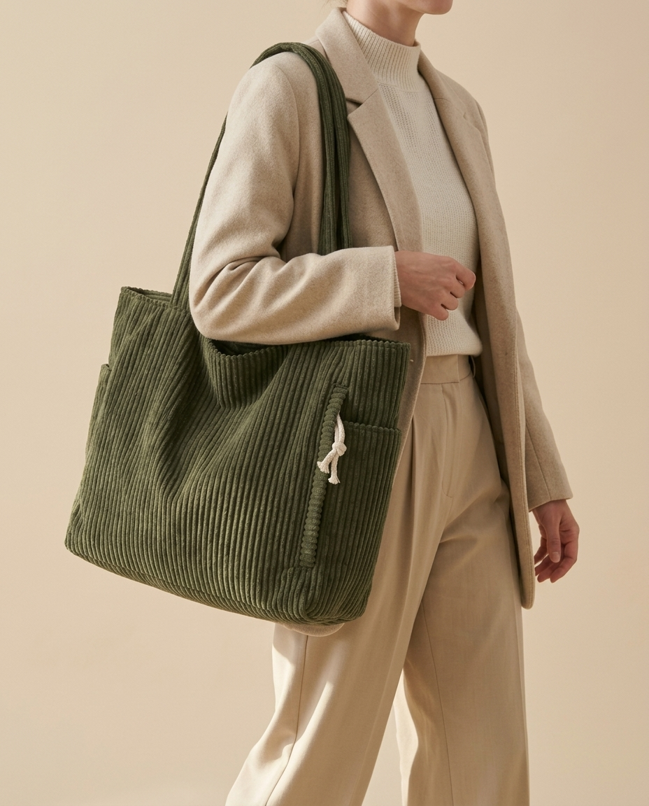 Sac cabas lunu en velours cotele