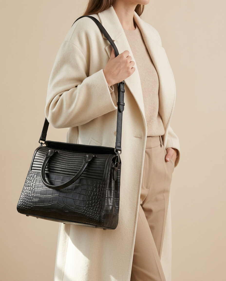Sac porté épaule Liro effet croco en cuir