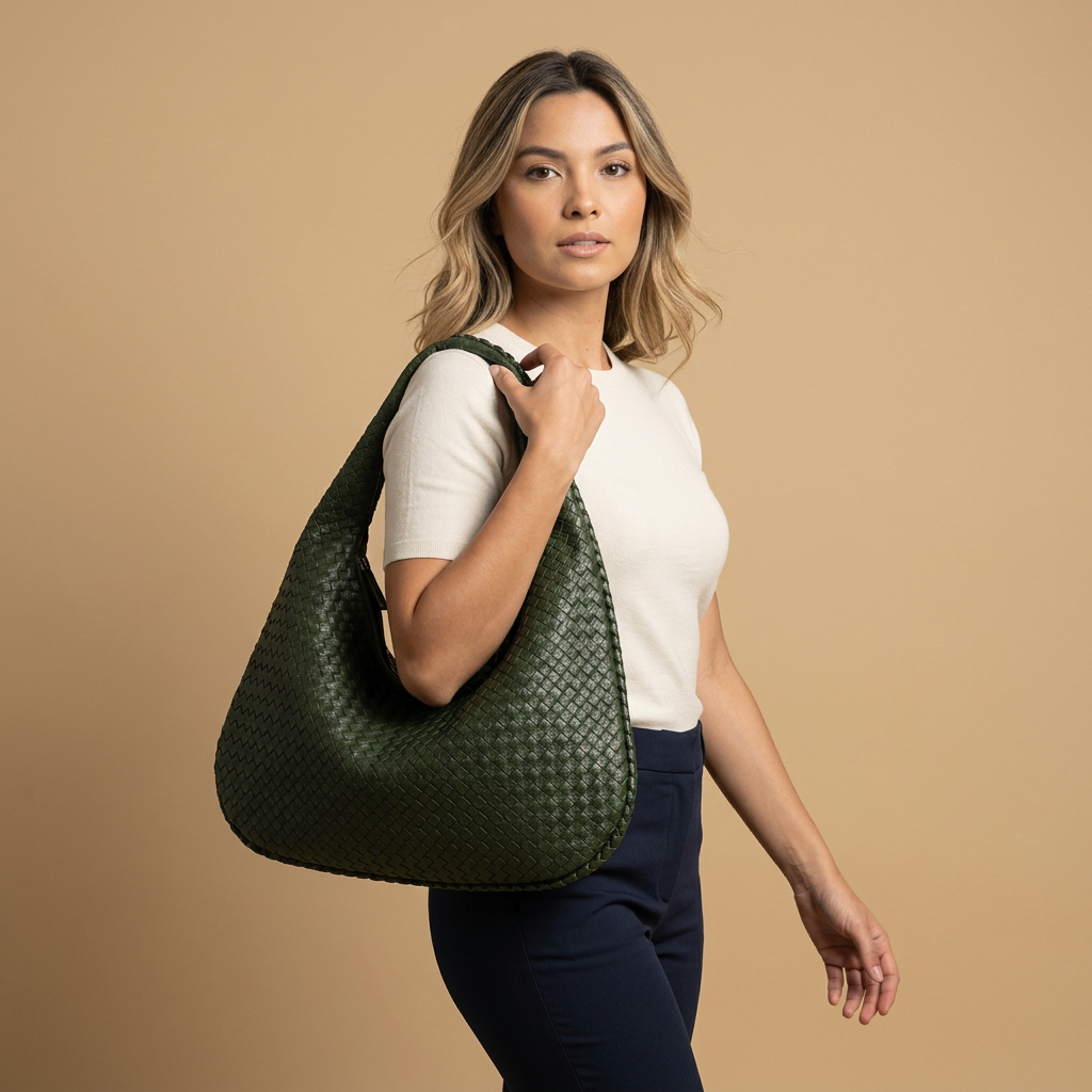 Sac hobo Luko tressé en simili cuir grand format