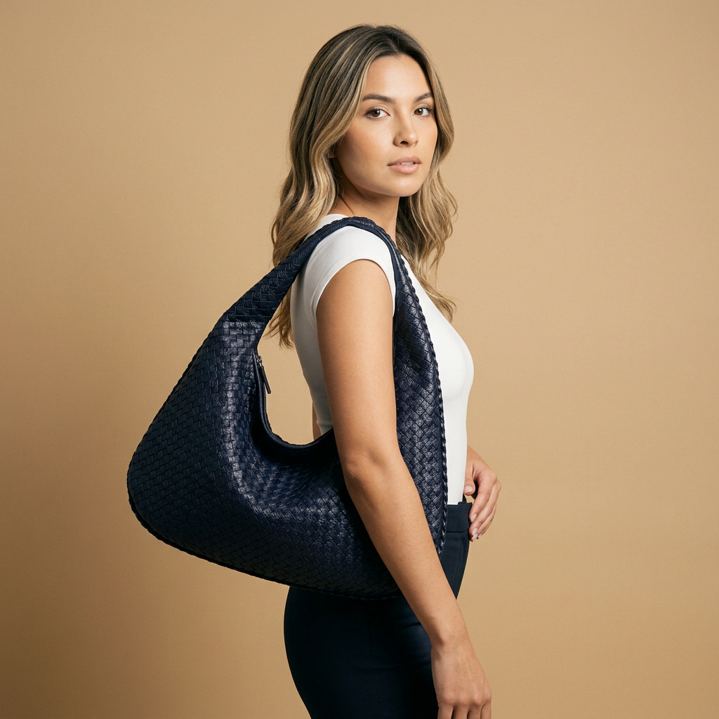 Sac hobo Luko tressé en simili cuir grand format