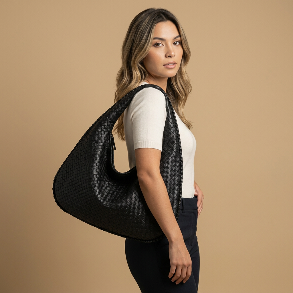 Sac hobo Luko tressé en simili cuir grand format