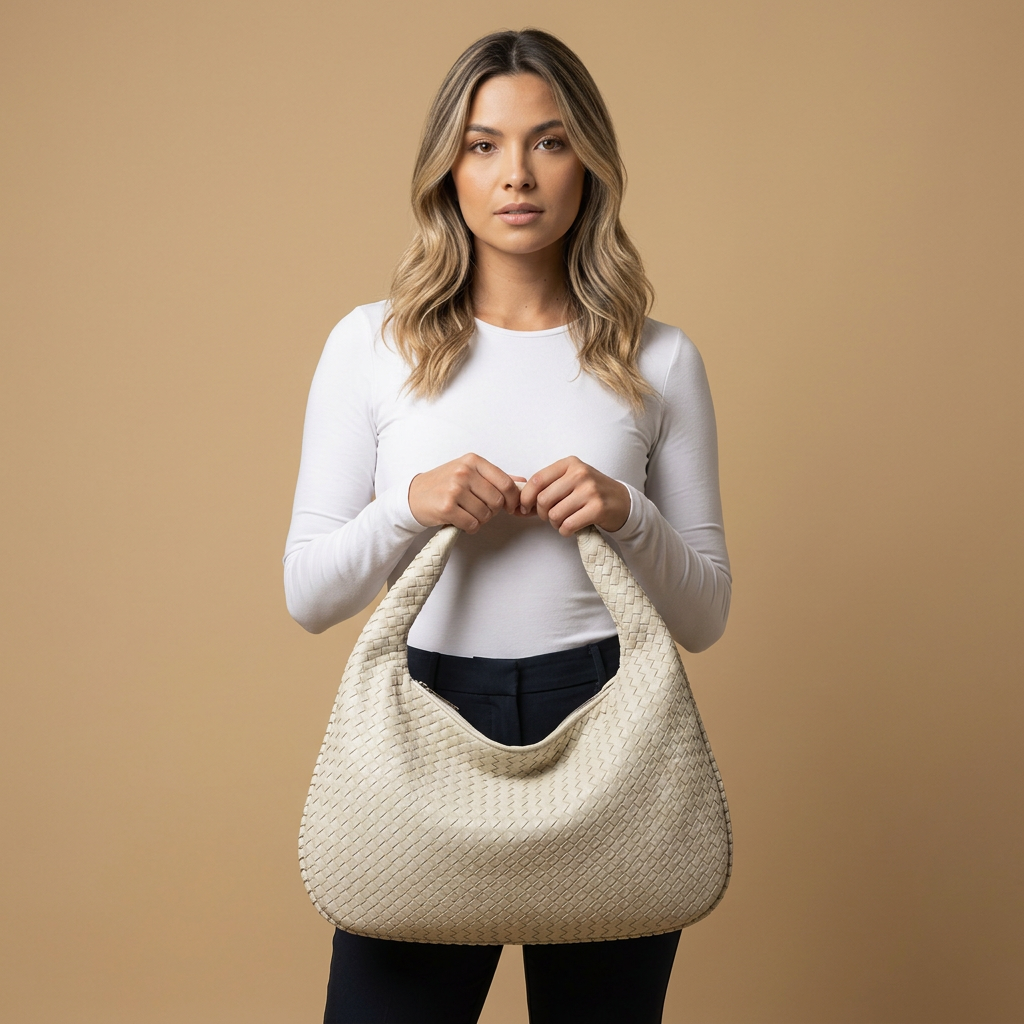 Sac hobo Luko tressé en simili cuir grand format