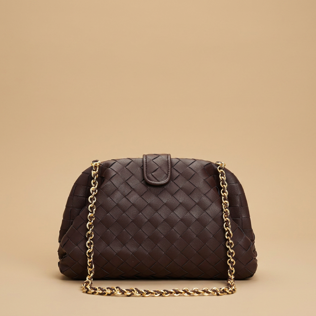 Sac porté épaule Lapi tressé en cuir à chaîne