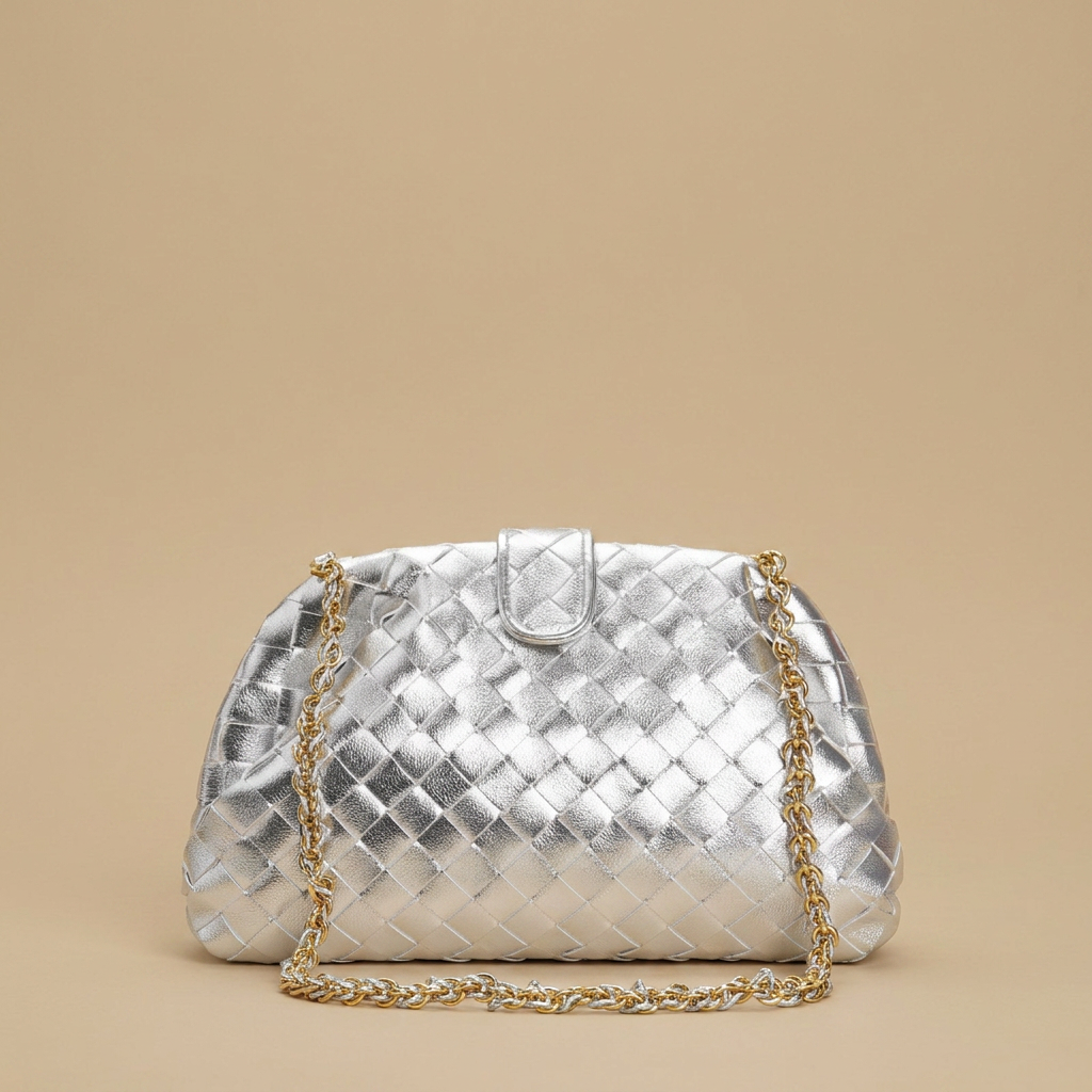 Sac porté épaule Lapi tressé en cuir à chaîne