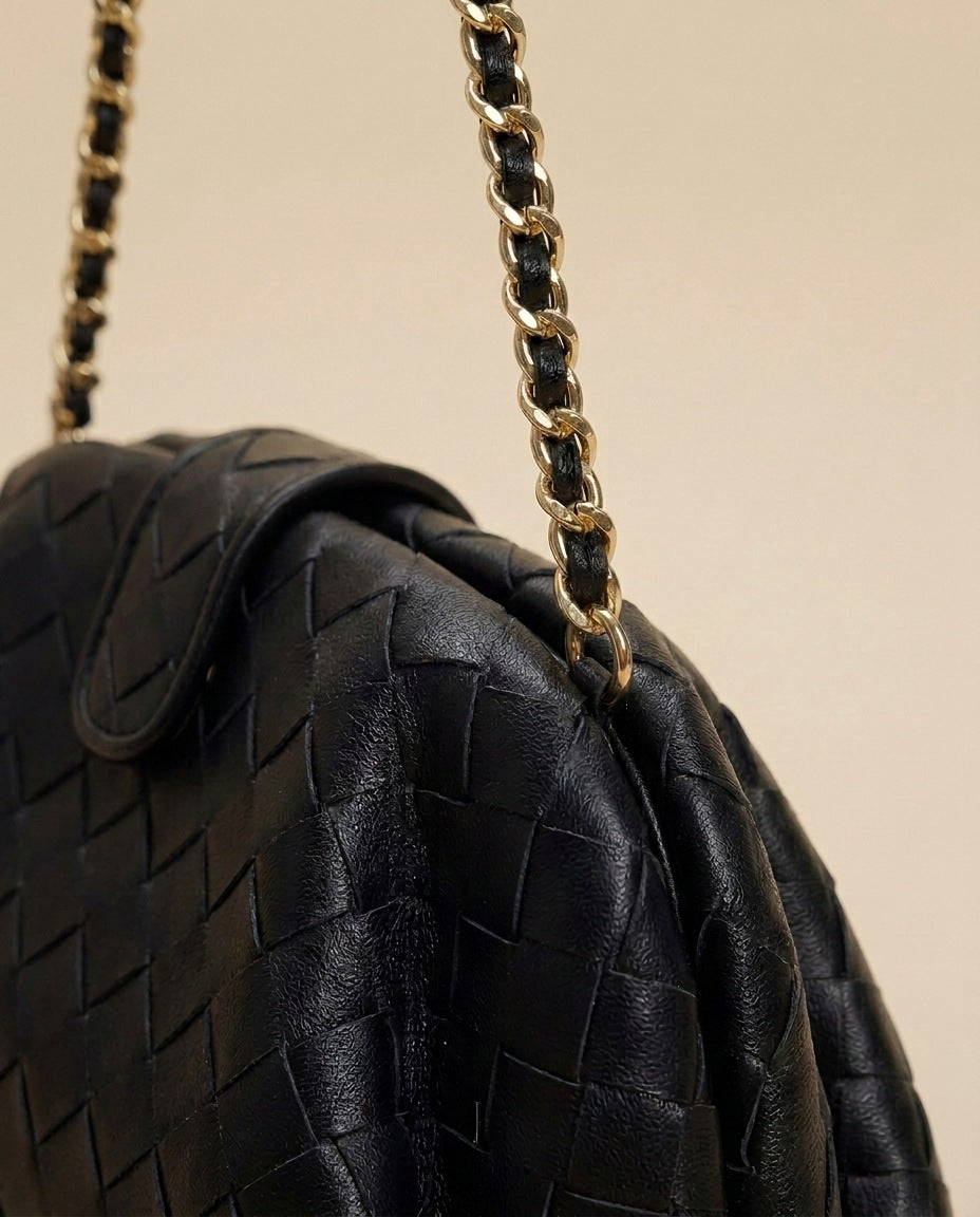 Sac porte epaule lapi tresse en cuir a chaine