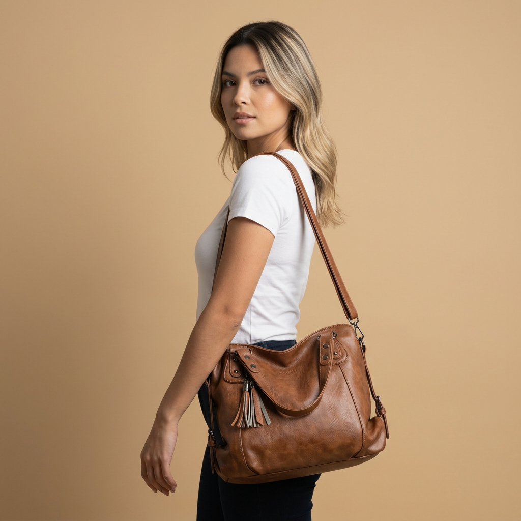 Sac cabas Yube en simili cuir clouté à pompon