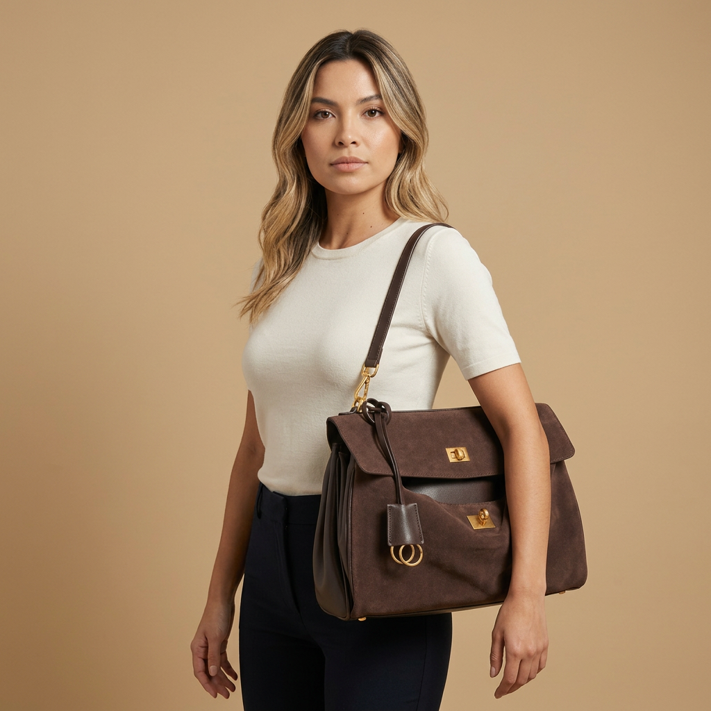 Sac porté épaule Karo en daim
