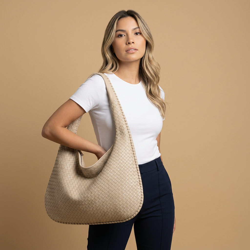 Sac hobo Luko tressé en simili cuir grand format