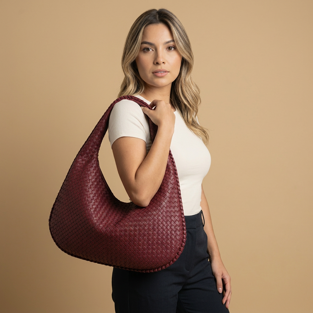 Sac hobo Luko tressé en simili cuir grand format