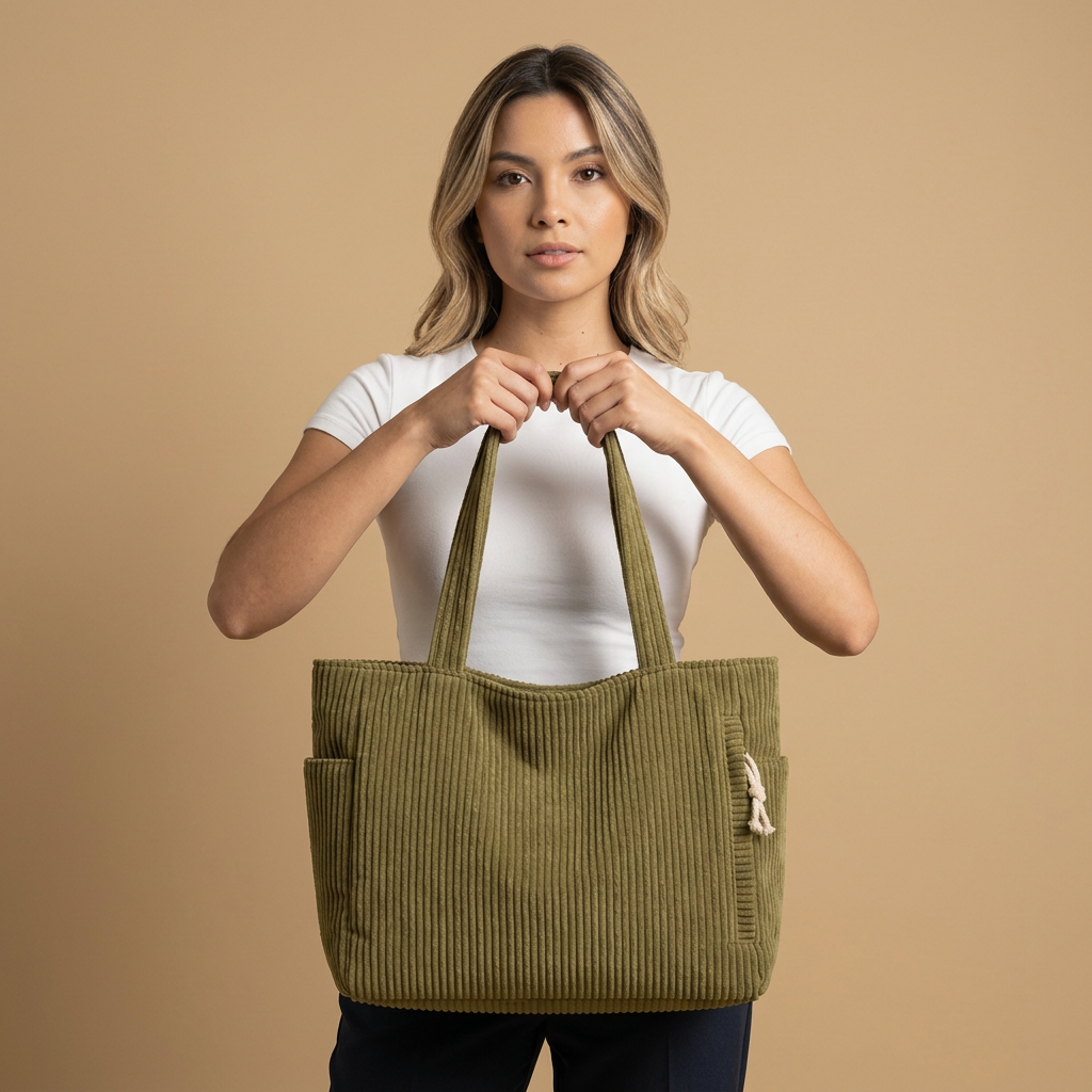 Sac cabas Lunu en velours côtelé