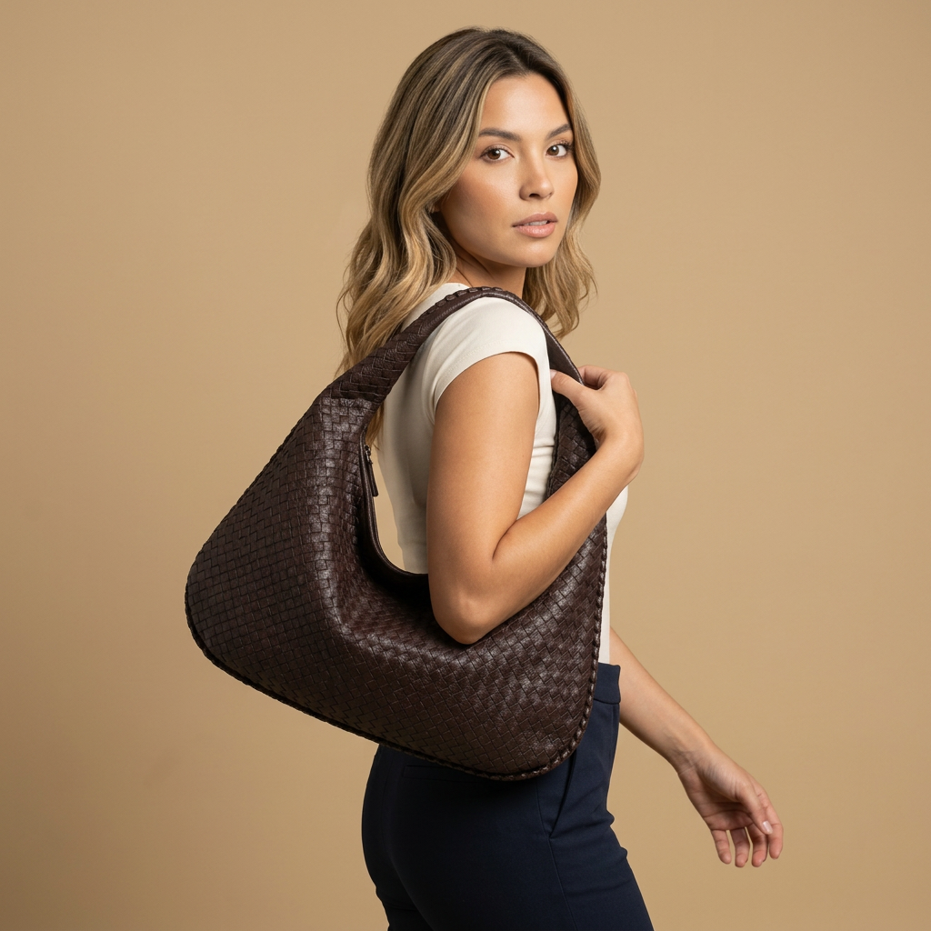 Sac hobo Luko tressé en simili cuir grand format