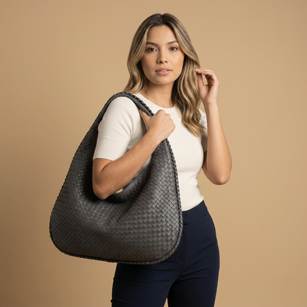 Sac hobo Luko tressé en simili cuir grand format