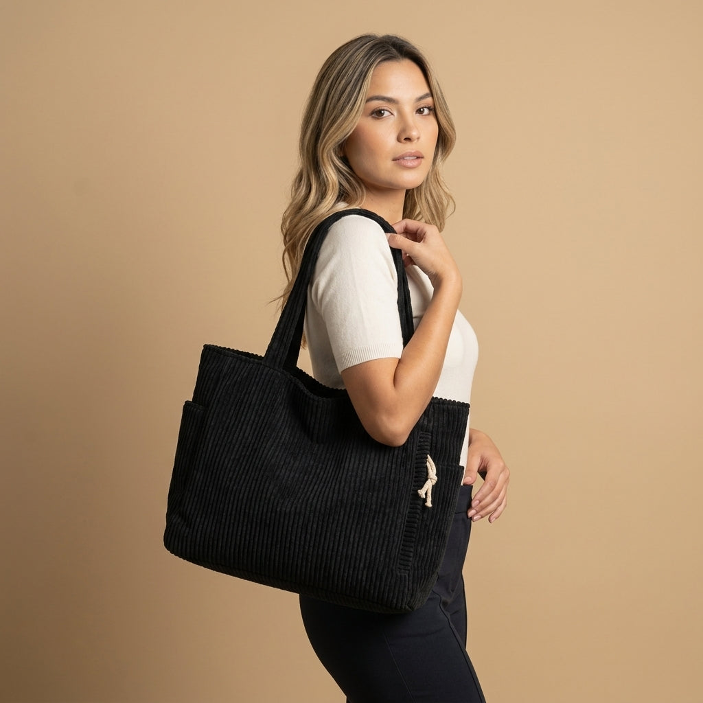 Sac cabas Lunu en velours côtelé