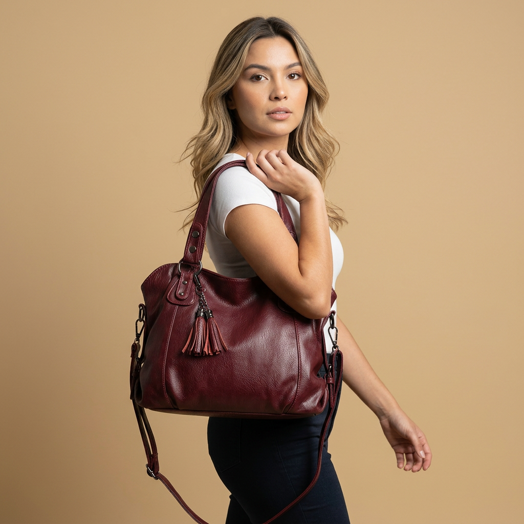 Sac cabas Yube en simili cuir clouté à pompon