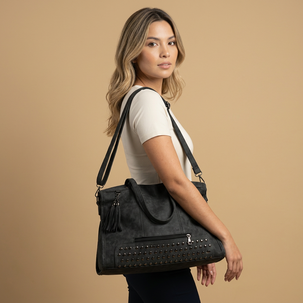 Sac cabas Nalu effet daim clouté grand format
