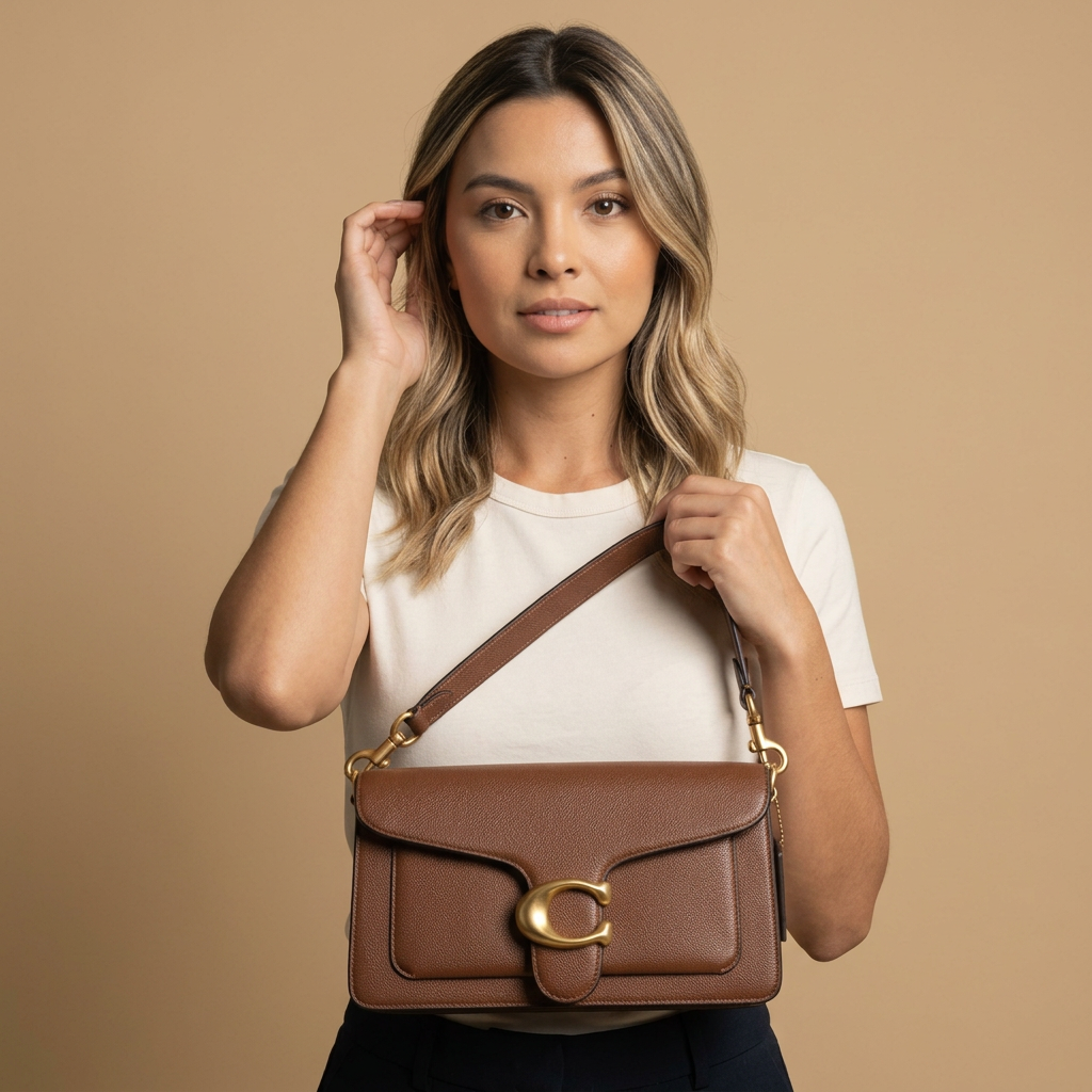 Sac porté épaule Tori en cuir finitions dorées à rabat