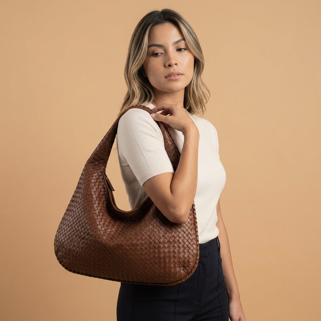 Sac hobo Luko tressé en simili cuir grand format