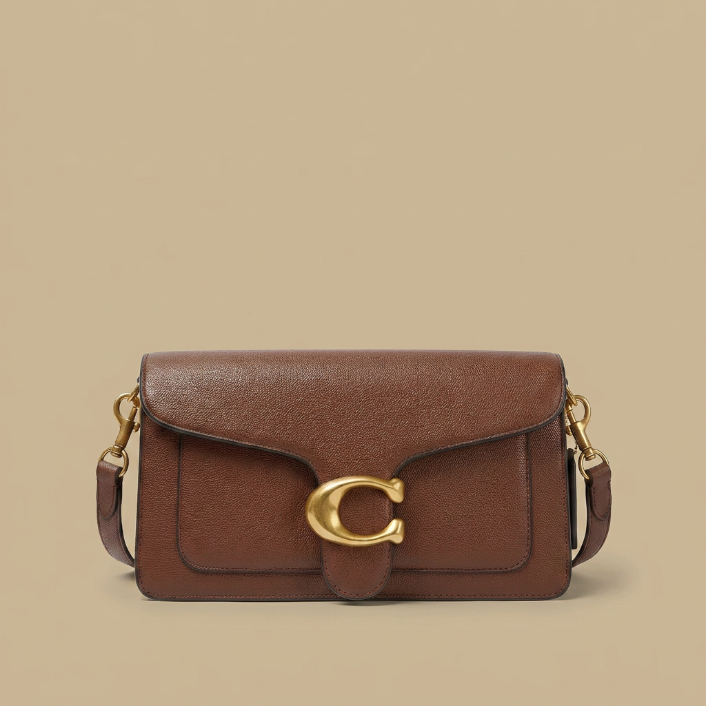 Sac porté épaule Tori en cuir finitions dorées à rabat