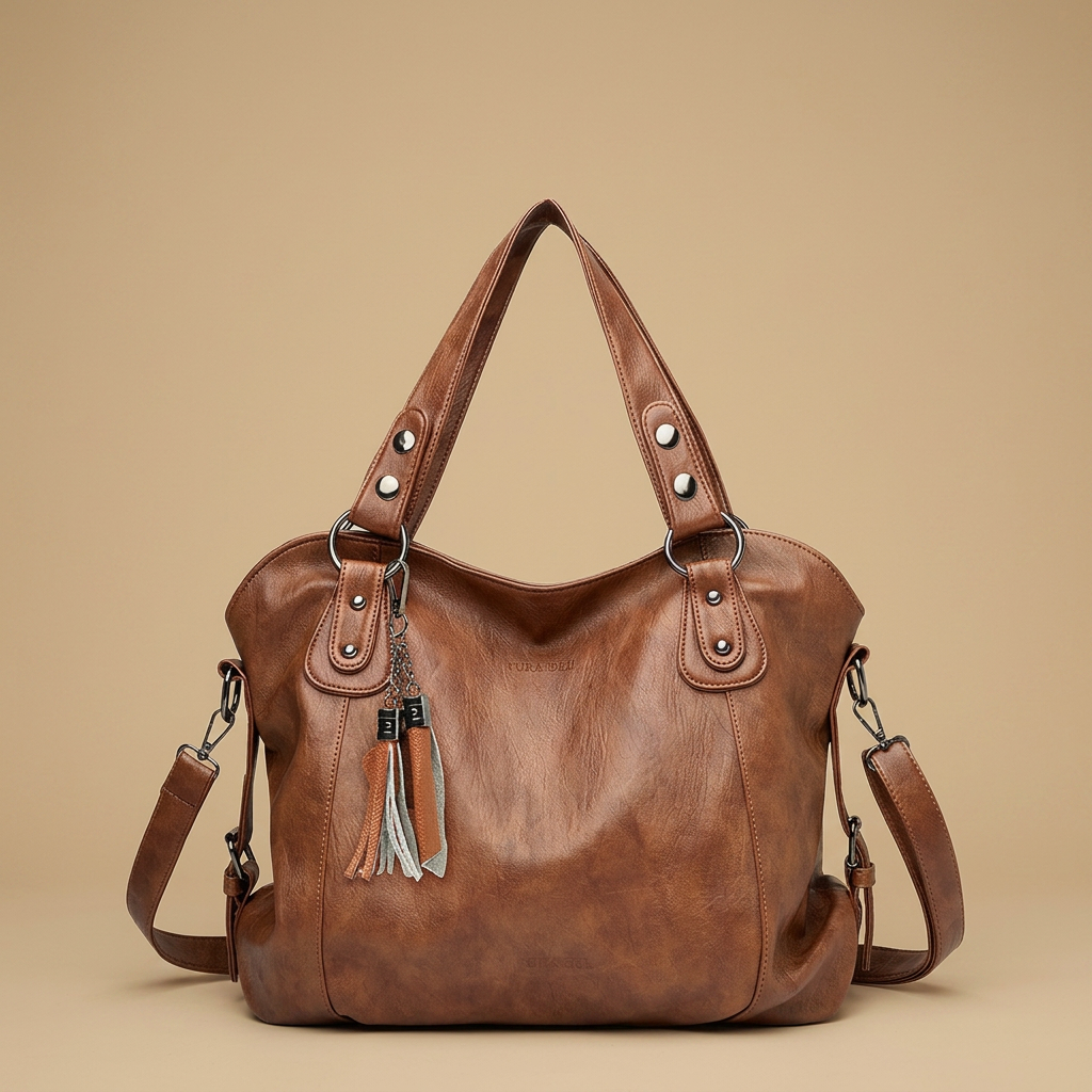 Sac cabas Yube en simili cuir clouté à pompon