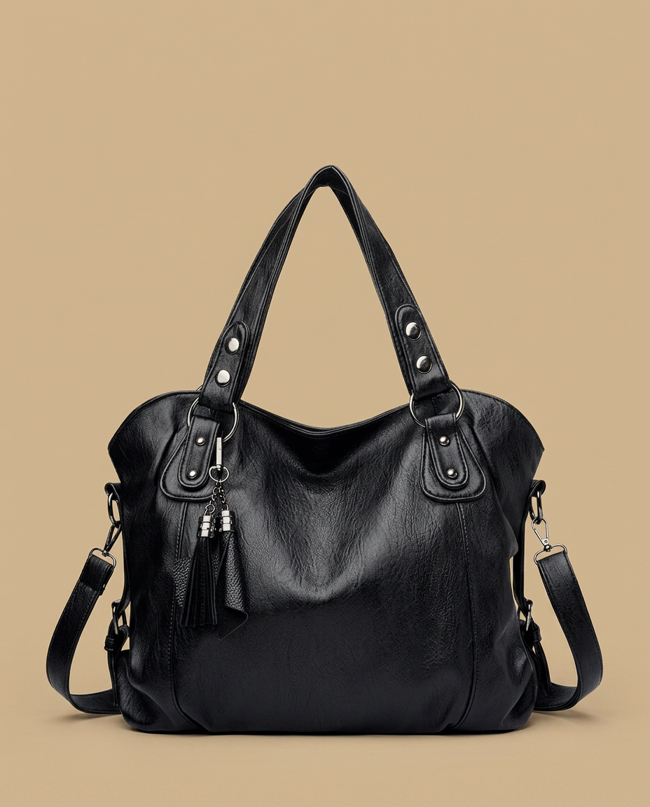 Sac cabas Yube en cuir clouté à pompon
