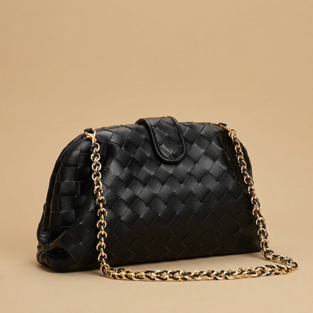 Sac porté épaule Lapi tressé en cuir à chaîne