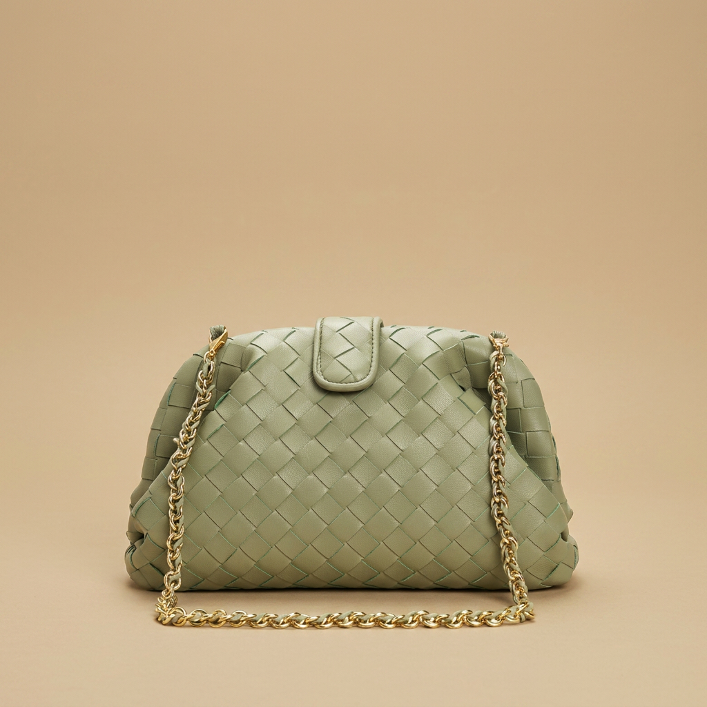 Sac porté épaule Lapi tressé en cuir à chaîne