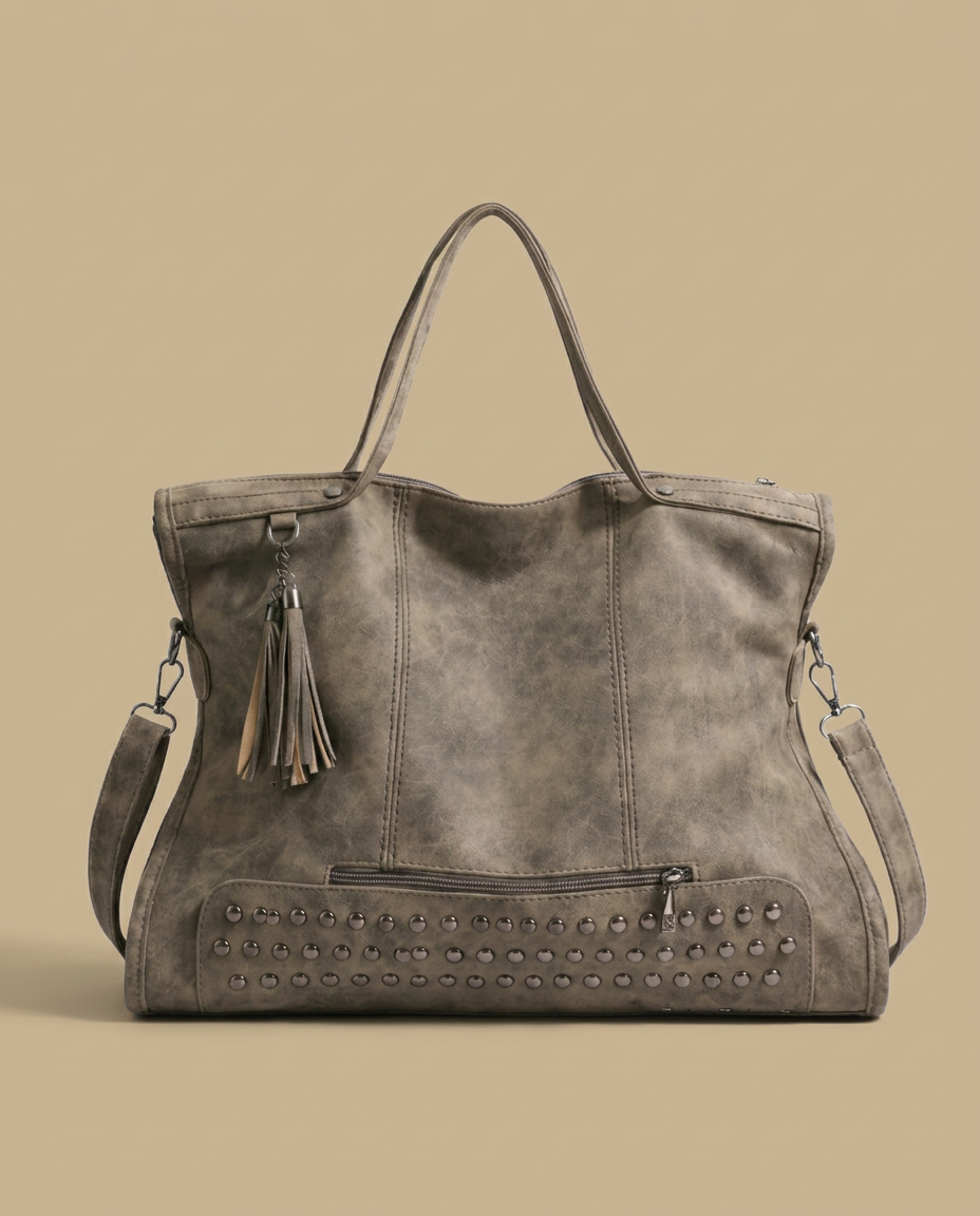 Sac cabas Nalu en daim clouté grand format