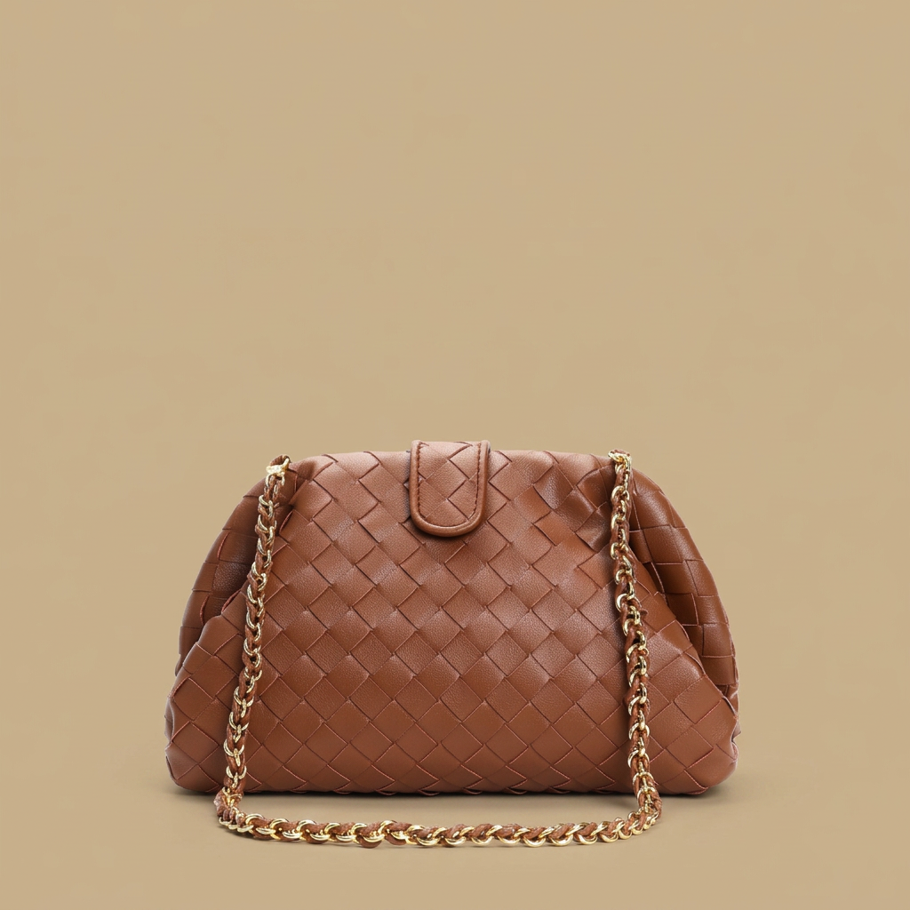 Sac porté épaule Lapi tressé en cuir à chaîne