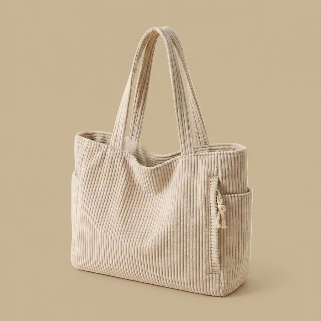 Sac cabas Lunu en velours côtelé